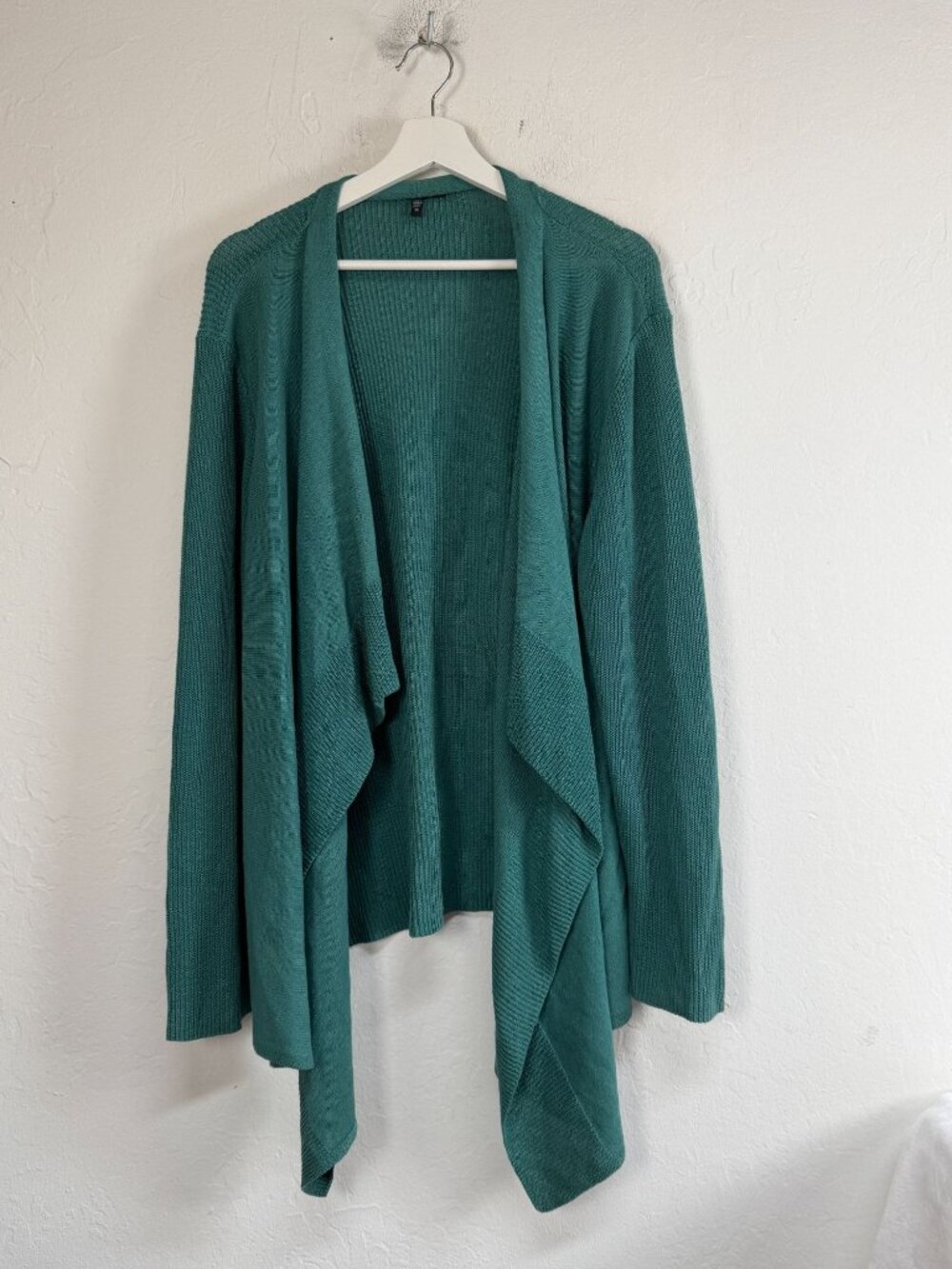 Eileen Fisher Woman Teal Green Knit Waterfall Cardigan Plus Size 2X Italian Yarn